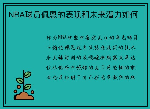 NBA球员佩恩的表现和未来潜力如何